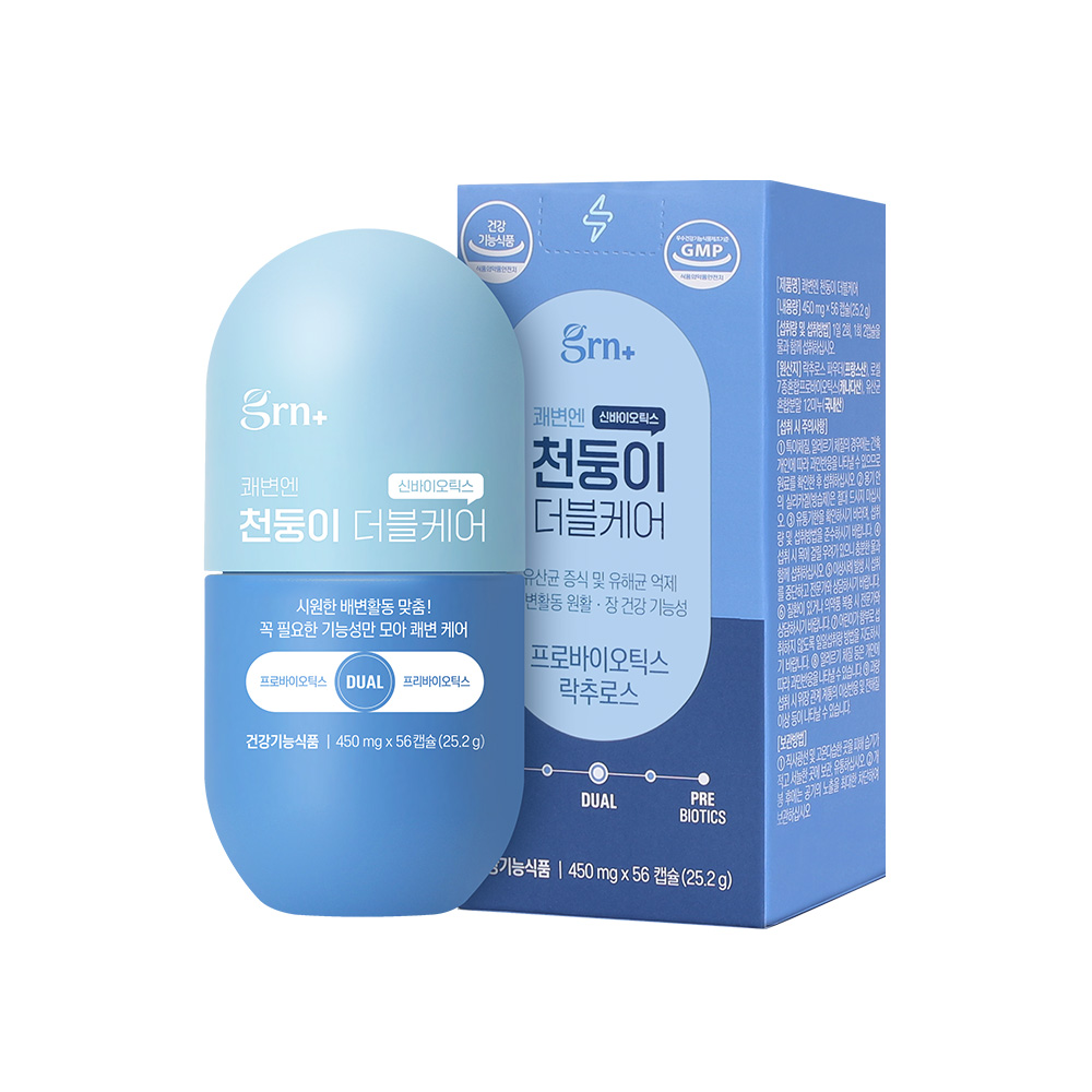 <b>GRN</b> 쾌변엔 천둥이 더블케어 450mg x 56캡슐, 1개