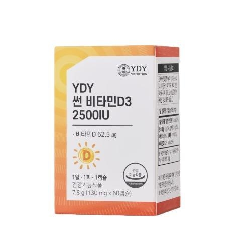 YDY뉴트리션 썬 <b>비타민D3</b> 2500IU 130mg x 60캡슐, 1개