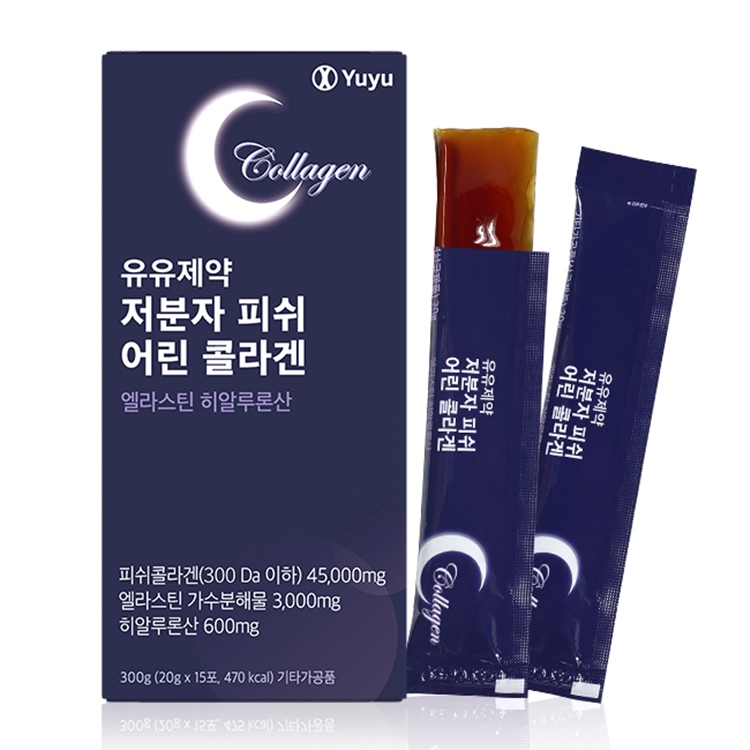 유유제약 <b>저분자</b> 피쉬 어린 <b>콜라겐</b> 엘라스틴 히알루론산 20g x 15포, 4개