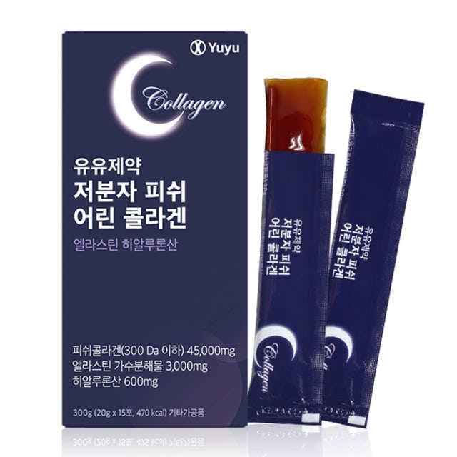 유유제약 저분자 피쉬 어린 <b>콜라겐</b> 엘라스틴 히알루론산 20g x 15포, 4개