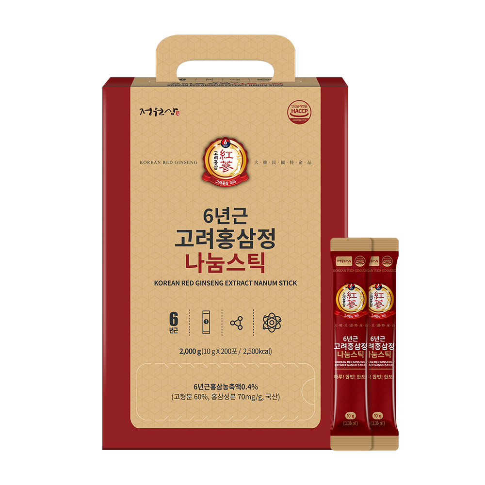 정원삼 6년근 고려<b>홍삼</b>정 <b>나눔</b>스틱 10g x 200포, 1개