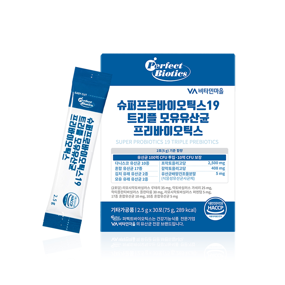 비타민마을 슈퍼프로<b>바이오틱스</b>19 <b>트리플</b> 모유유산균 프리<b>바이오틱스</b> 2.5g x 30포, 5개