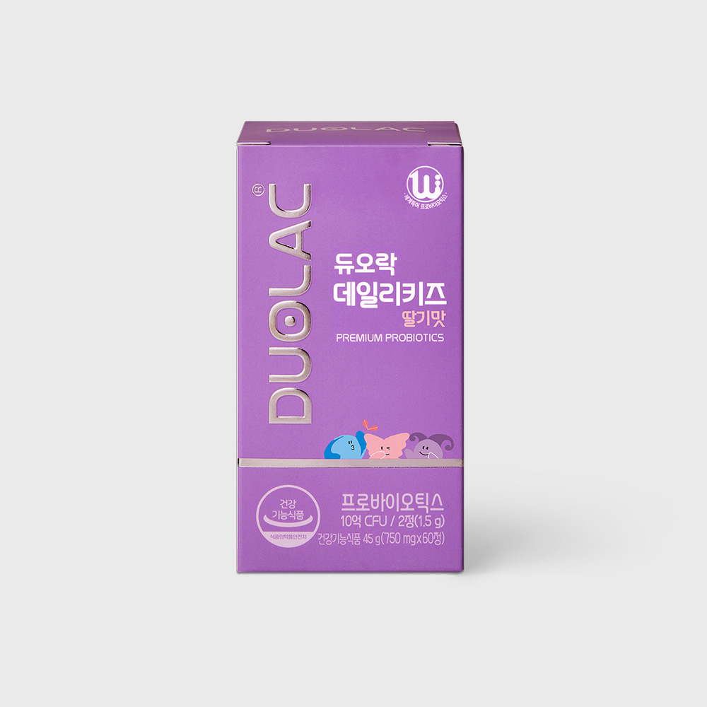 듀오락 <b>데일리</b>키즈 딸기맛 750mg x 60정, 1개