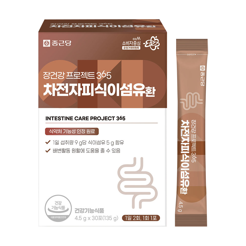 종근당 장건강 프로젝트 365 <b>차전자피 식이섬유</b>환 4.5g x 30포, 4개