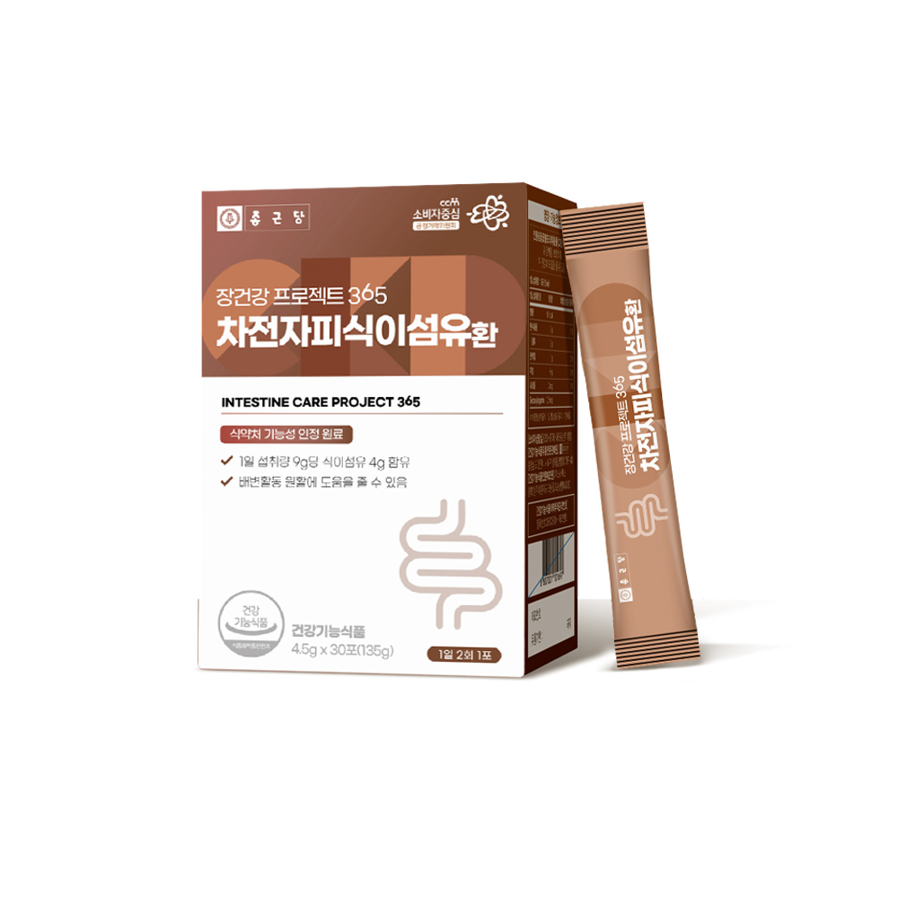 종근당 장건강 프로젝트 365 <b>차전자피 식이섬유</b>환 4.5g x 30포, 6개