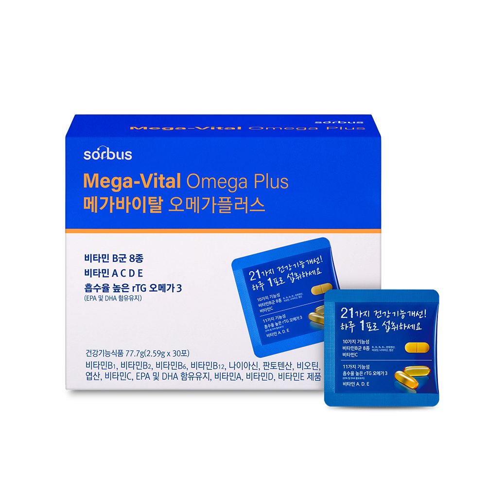 <b>소버스</b> 메가바이탈 오메가 플러스 2.59g x 30포, 3개