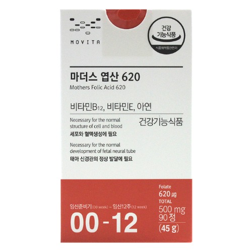 모비타 <b>마더스</b> <b>엽산</b> 620 500mg x 90정, 1개