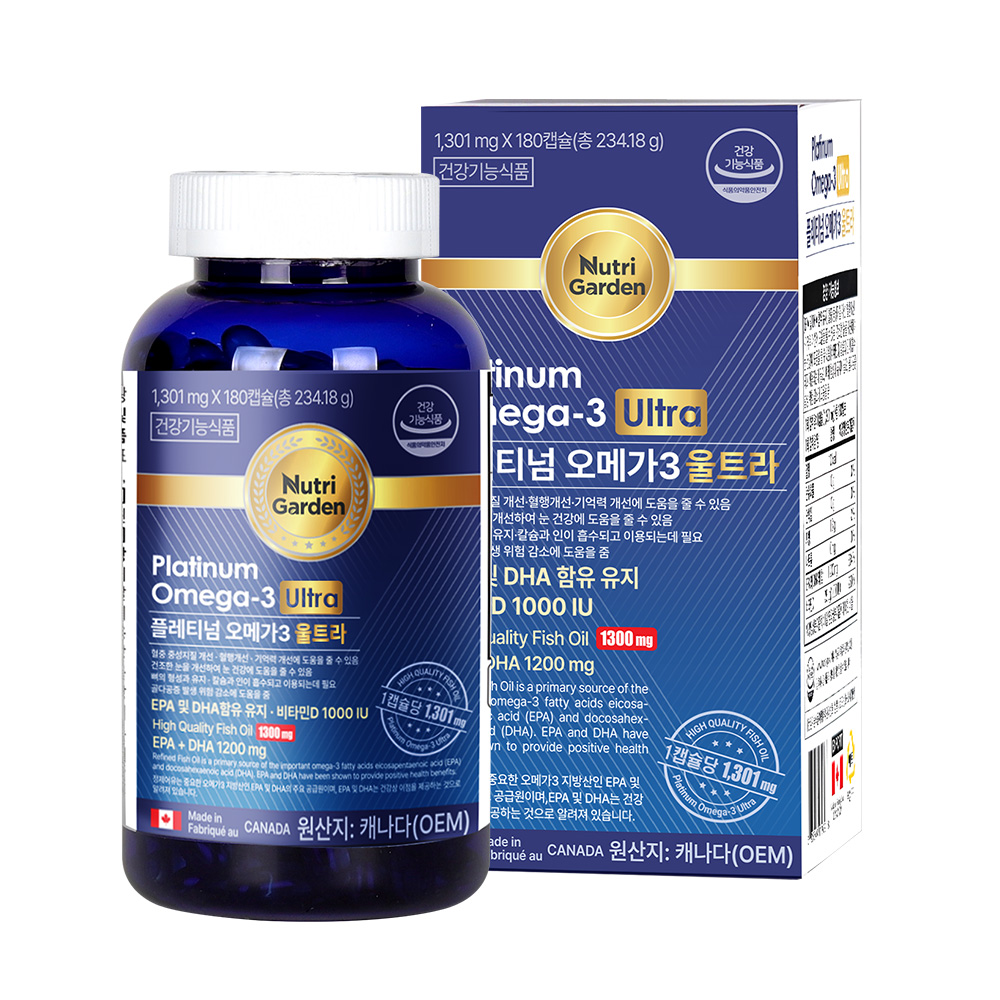 뉴트리가든 플레티넘 <b>오메가3</b> <b>울트라</b> 1301mg x 180캡슐, 1개