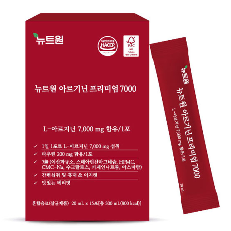 뉴트원 <b>아르기닌</b> 프리미엄 7000 20ml x 15포, 4개