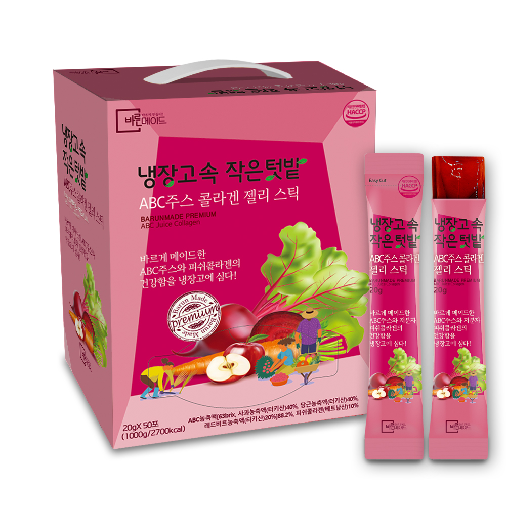 바른메이드 냉장고속 작은텃밭 <b>ABC주스 콜라겐</b> 젤리 <b>스틱</b> 20g x 50포, 1개