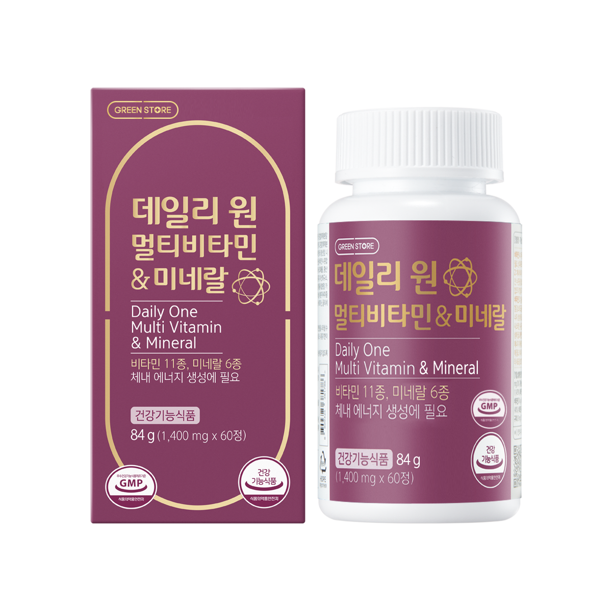 <b>그린스토어</b> 데일리원 멀티비타민 미네랄 1400mg x 60정, 1개