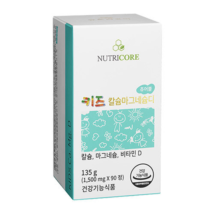 뉴트리코어 키즈 <b>칼슘</b> 마그네슘 디 <b>츄어블</b> 1500mg x 90캡슐, 1개