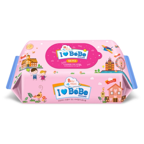 <b>아이</b>러브베베 프리미엄 아기물티슈 핑크 리필형 100매, 20개