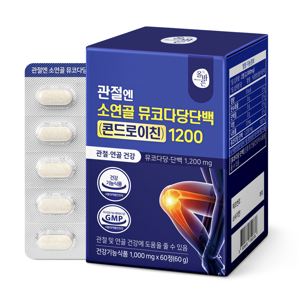 ALLBARUN 관절엔 소연골 <b>뮤코다당단백</b> 콘드로이친 1200 1000mg x 60정, 6개