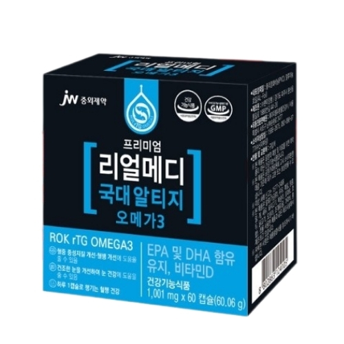 <b>JW중외제약</b> 프리미엄 리얼메디 국대 알티지 <b>오메가3</b> 1001mg x 60캡슐, 3개