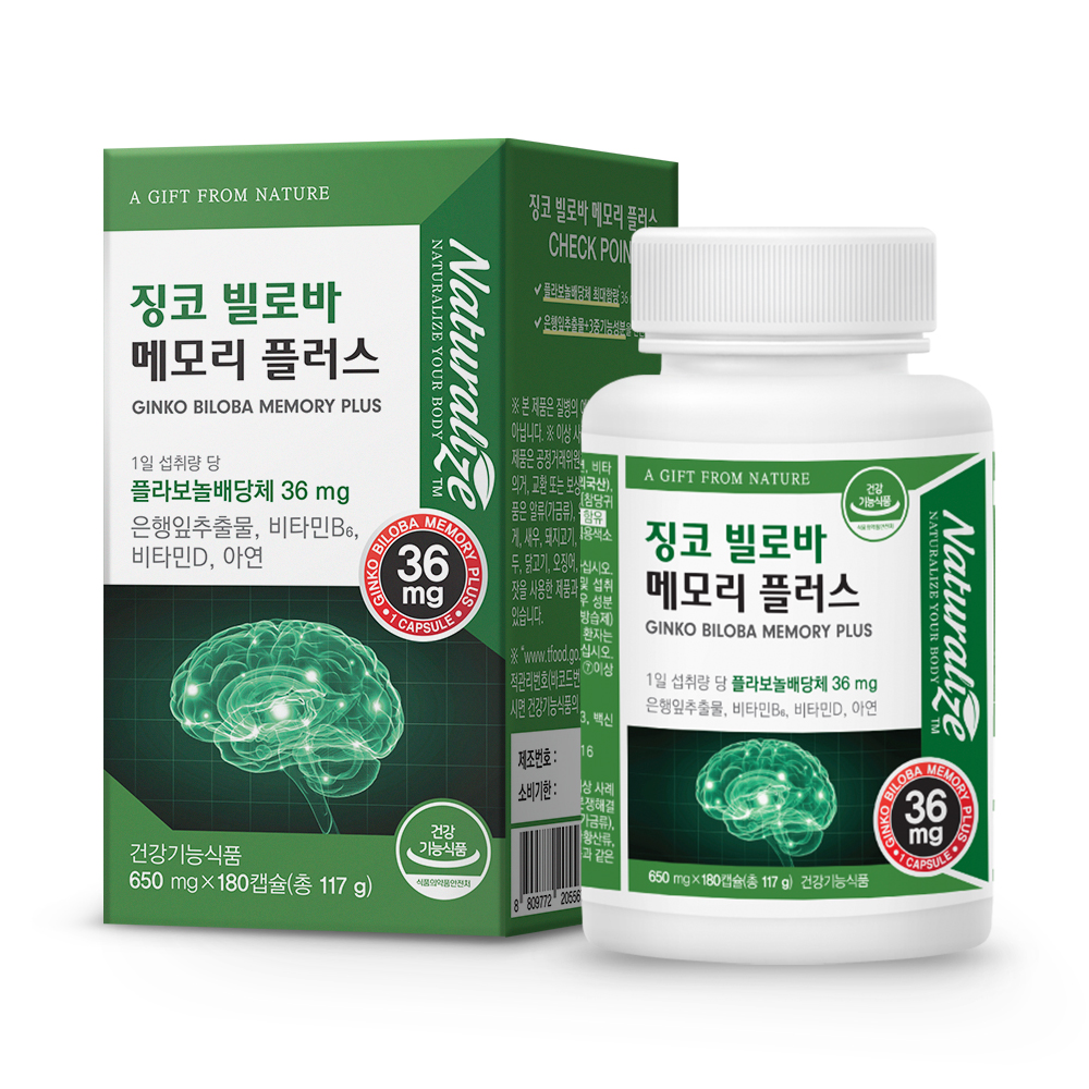 네추럴라이즈 징코 빌로바 메모리 플러스 650mg x 180캡슐, 1개