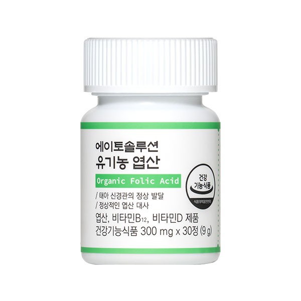 에이토솔루션 <b>유기농 엽산</b> 300mg x 30정, 3개