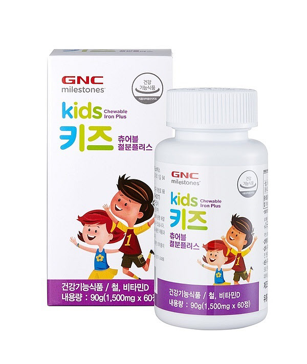 GNC 키즈 츄어블 <b>철분 플러스</b> 1500mg x 60캡슐, 1개