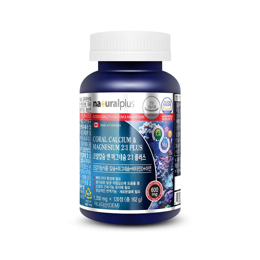 내츄럴플러스 코랄<b>칼슘</b> 앤 마그네슘 2:1플러스 1305mg x 120정, 6개