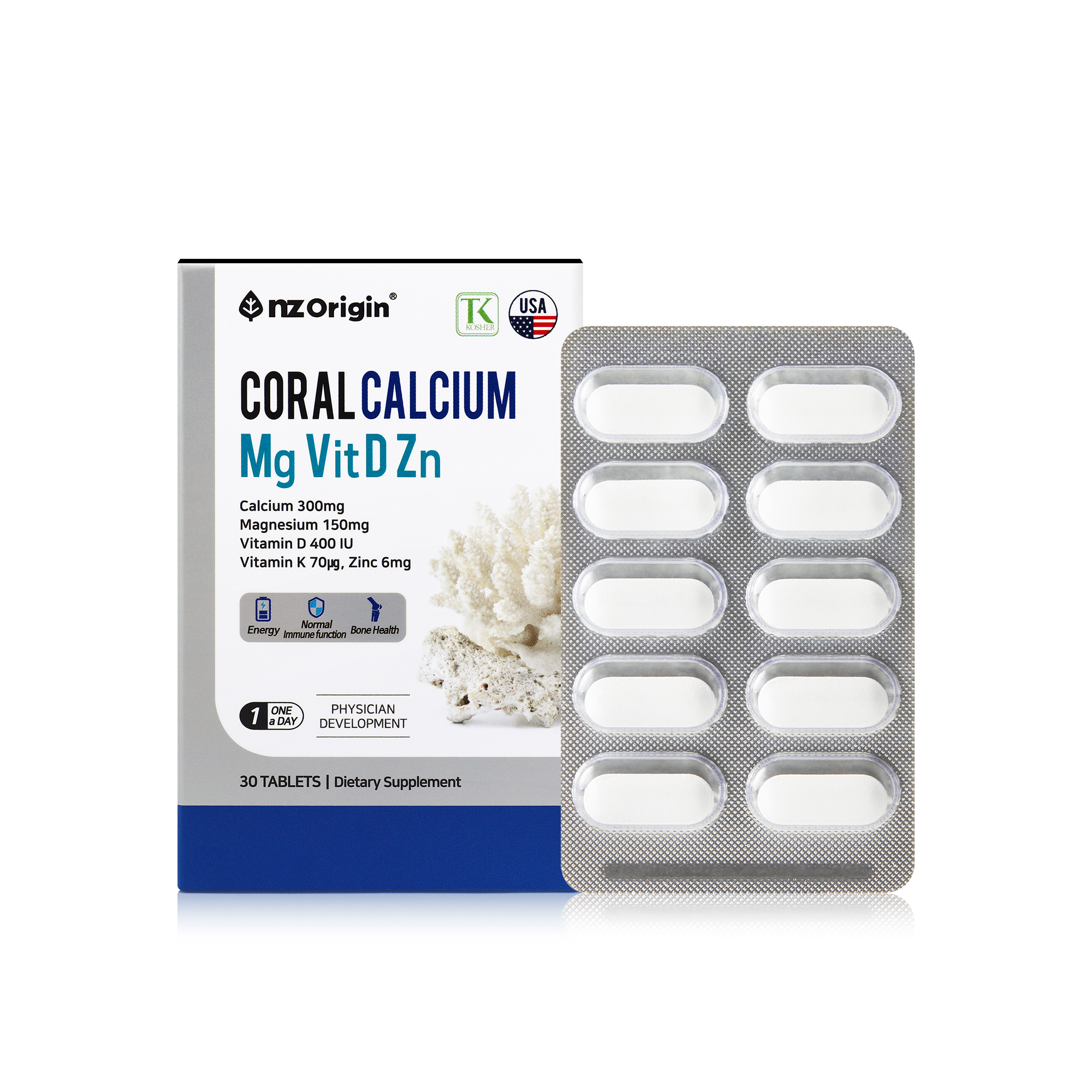 엔젯오리진 코랄 칼슘 마그네슘 비타민D 아연 1600mg x 30정, 1개