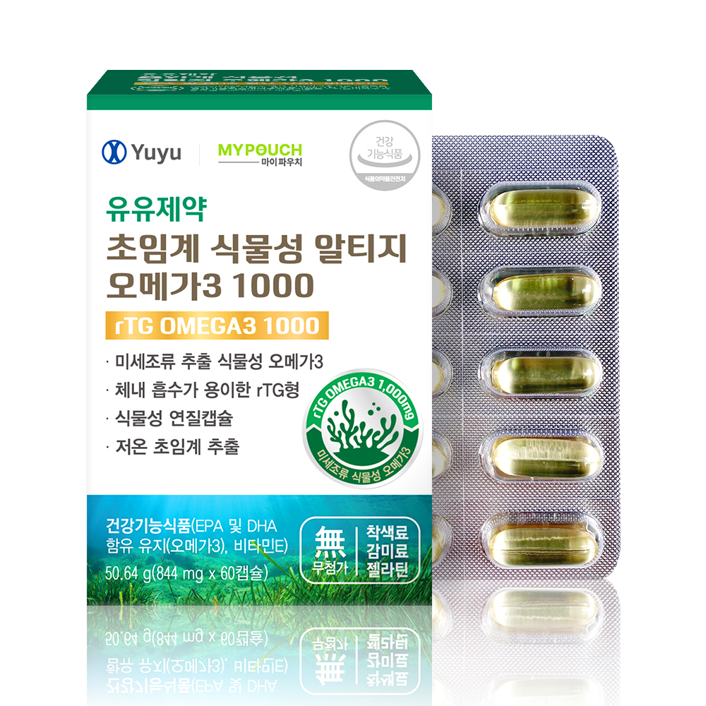 유유제약 초임계 <b>식물성</b> 알티지 <b>오메가</b>3 1000 844mg x 60캡슐, 1개