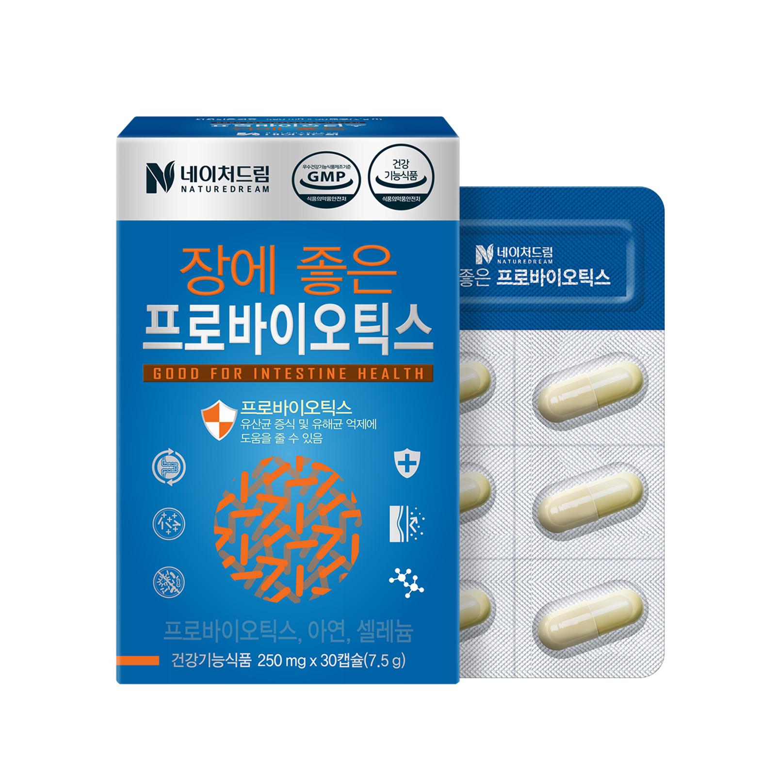 <b>네이처드림 장</b>에 좋은 프로바이오틱스 250mg x 30캡슐, 6개