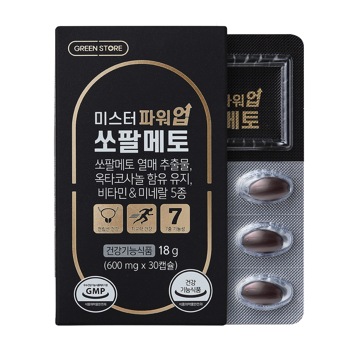 <b>그린스토어</b> 미스터 파워업 쏘팔메토 600mg x 30캡슐, 1개