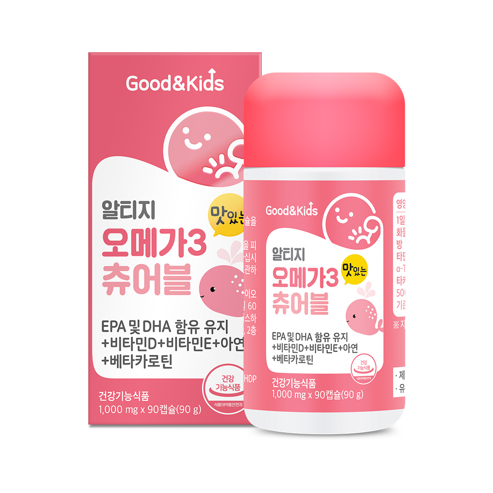 <b>내츄럴플러스</b> 굿앤<b>키즈</b> 맛있는 알티지 오메가3 츄어블 1000mg x 90캡슐, 1개
