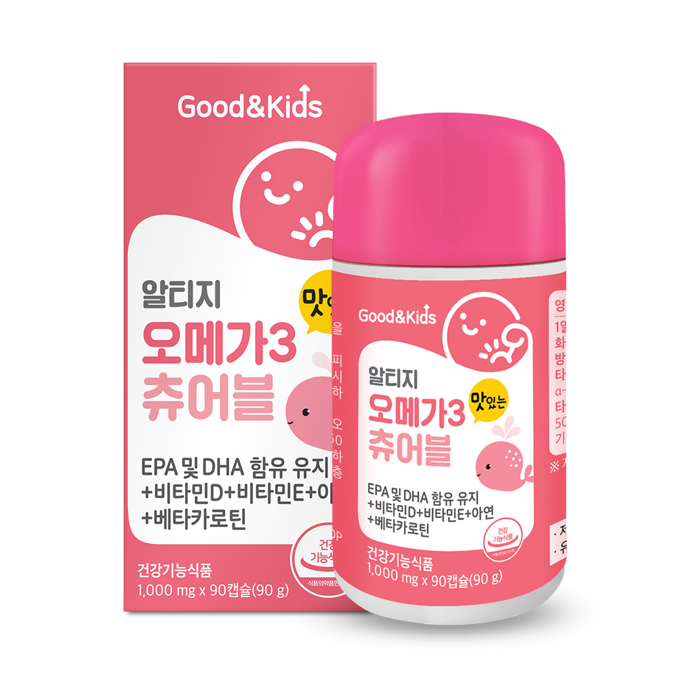 내츄럴<b>플러스</b> 굿앤키즈 맛있는 <b>알티지</b> <b>오메가3</b> 츄어블 1000mg x 90캡슐, 3개