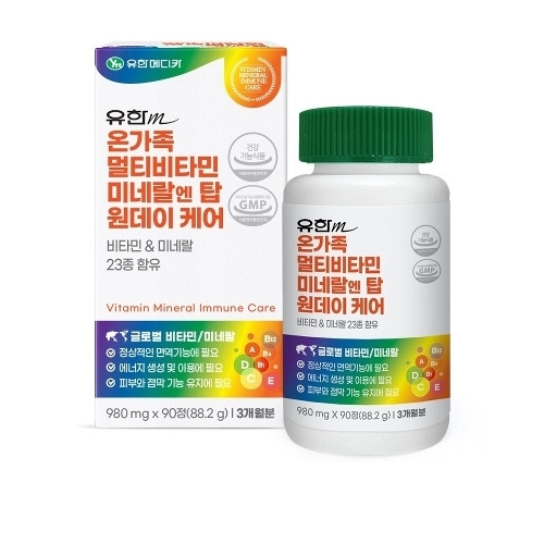 <b>유한메디카</b> 온가족 멀티비타민 미네랄엔 탑 원데이 케어 980mg x 90정, 4개