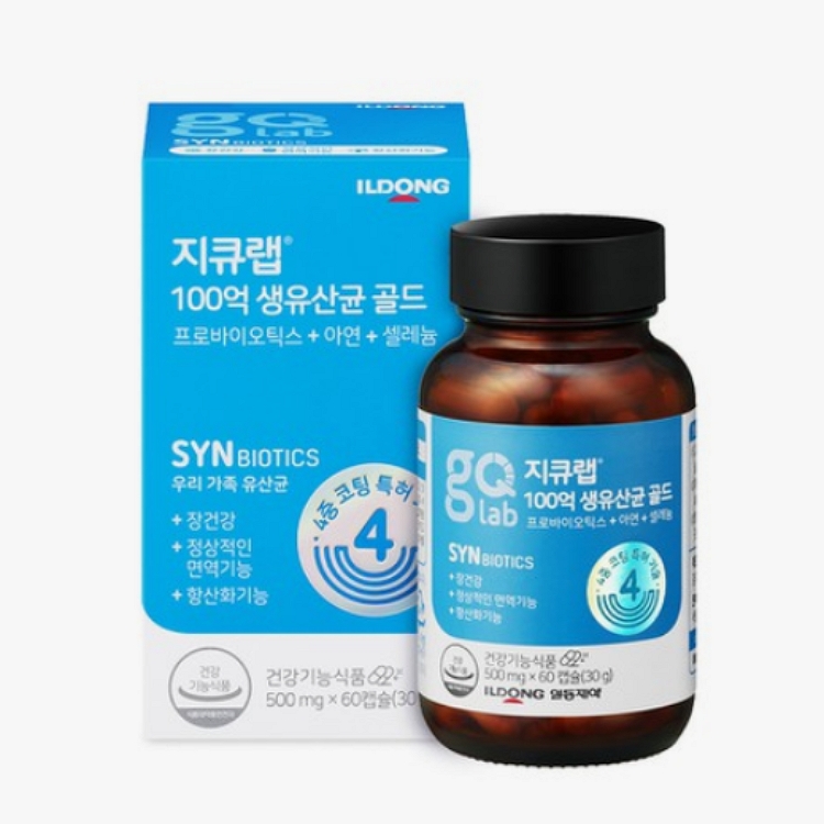 지큐랩 100억 생<b>유산균</b> 골드 500mg x 60캡슐, 2개
