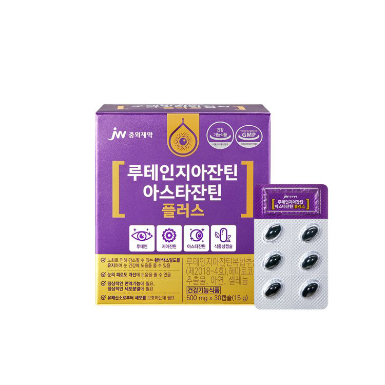 JW중외제약 루테인지아잔틴 <b>아스타잔틴</b> 플러스 500mg x 30캡슐, 3개