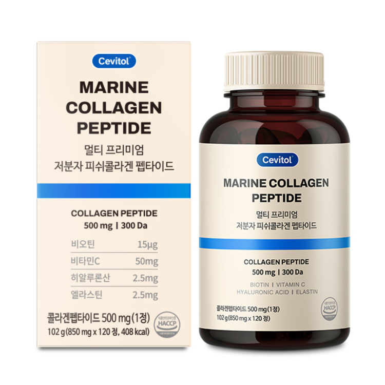 세비톨 <b>멀티</b> 프리미엄 저분자 피쉬<b>콜라겐</b> 펩타이드 850mg x 120정, 3개