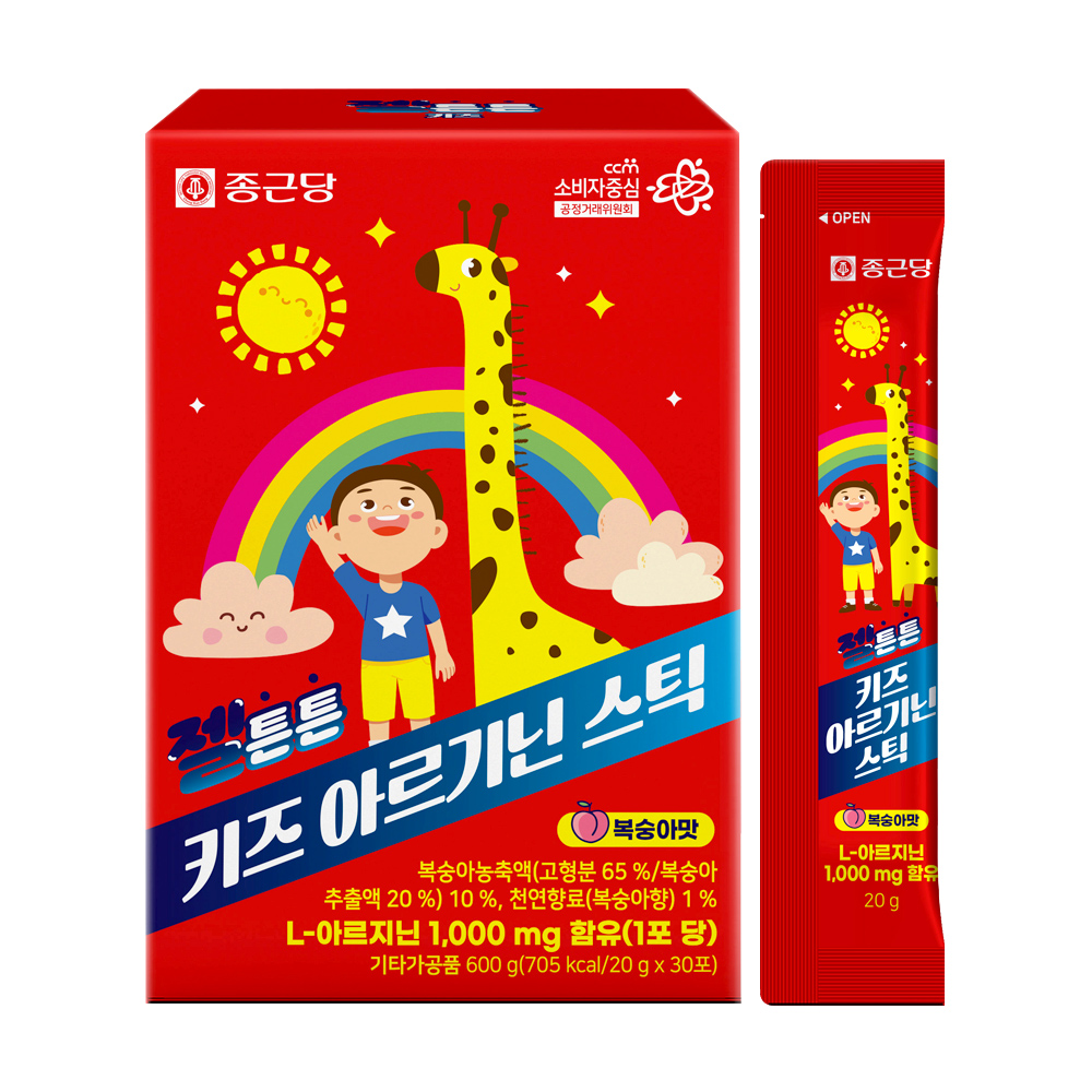 종근당 젤튼튼 키즈 <b>아르기닌</b> 스틱 20g x 30포, 4개