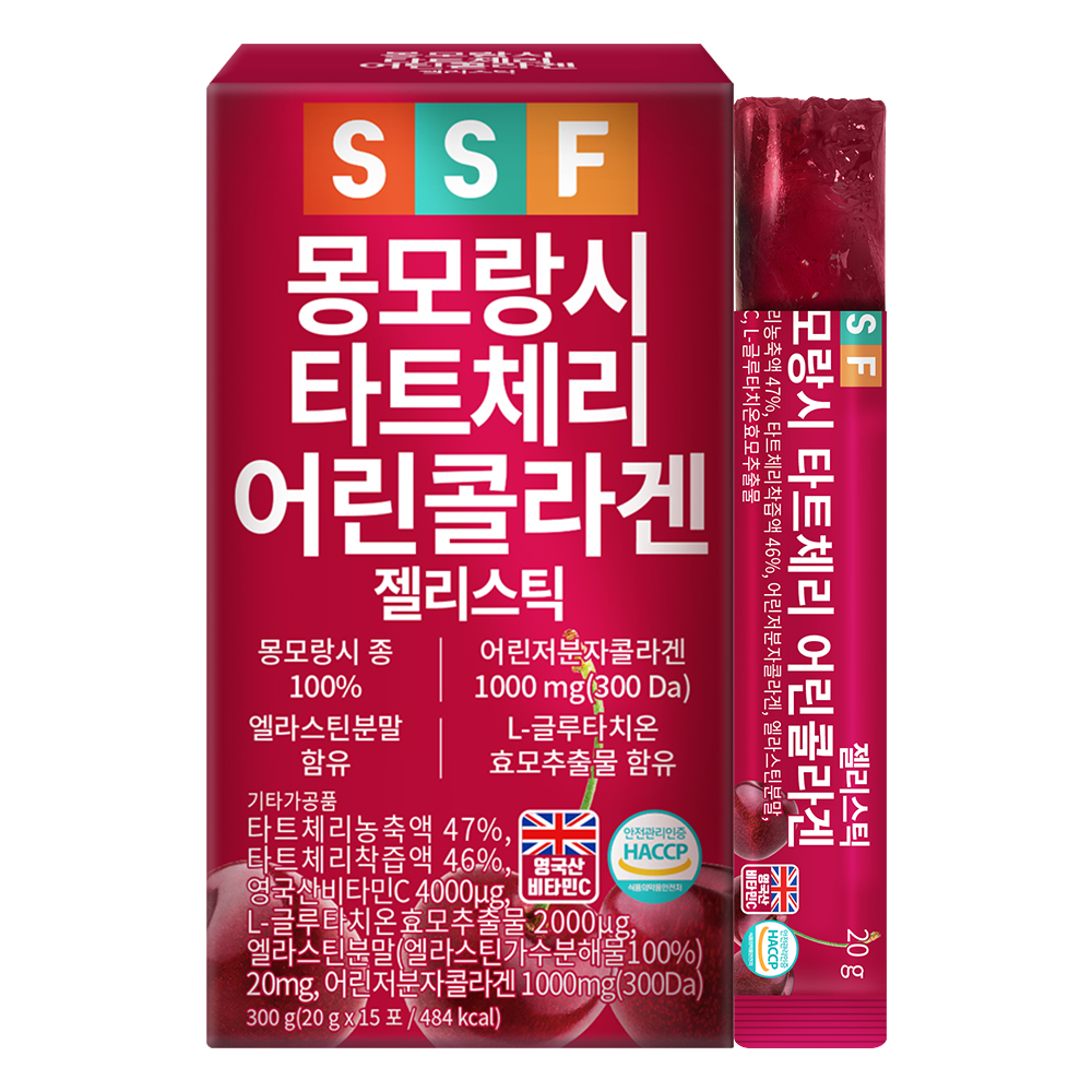 순수식품 <b>몽모랑시 타트체리</b> 어린<b>콜라겐 젤리스틱</b> 20g x 15포, 4개