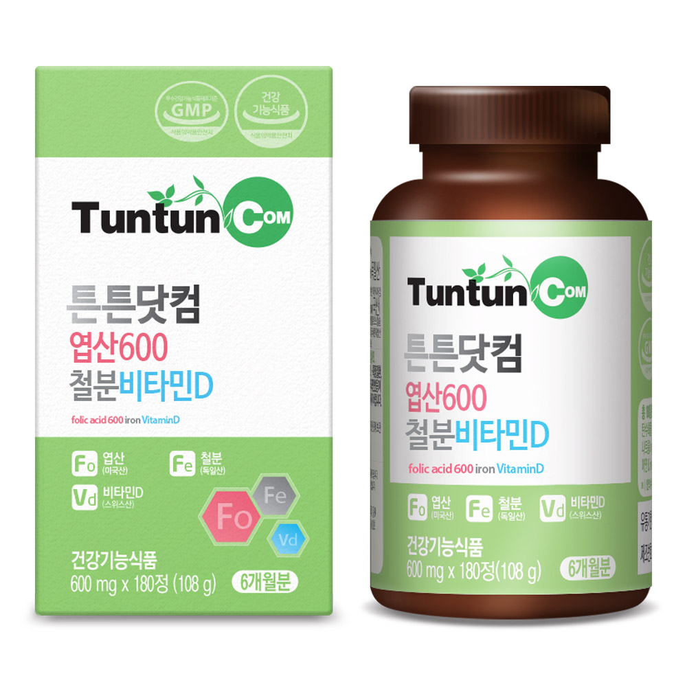 튼튼닷컴 엽산600 철분 비타민D 600mg x 180정, 1개