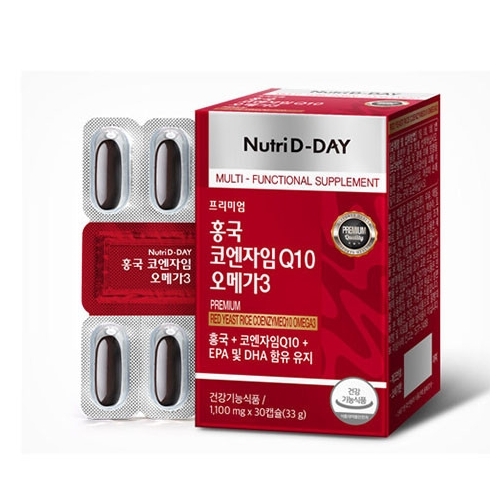 <b>뉴트리</b>디데이 프리미엄 홍국 코엔자임Q10 <b>오메가</b>3 1100mg x 30캡슐, 1개