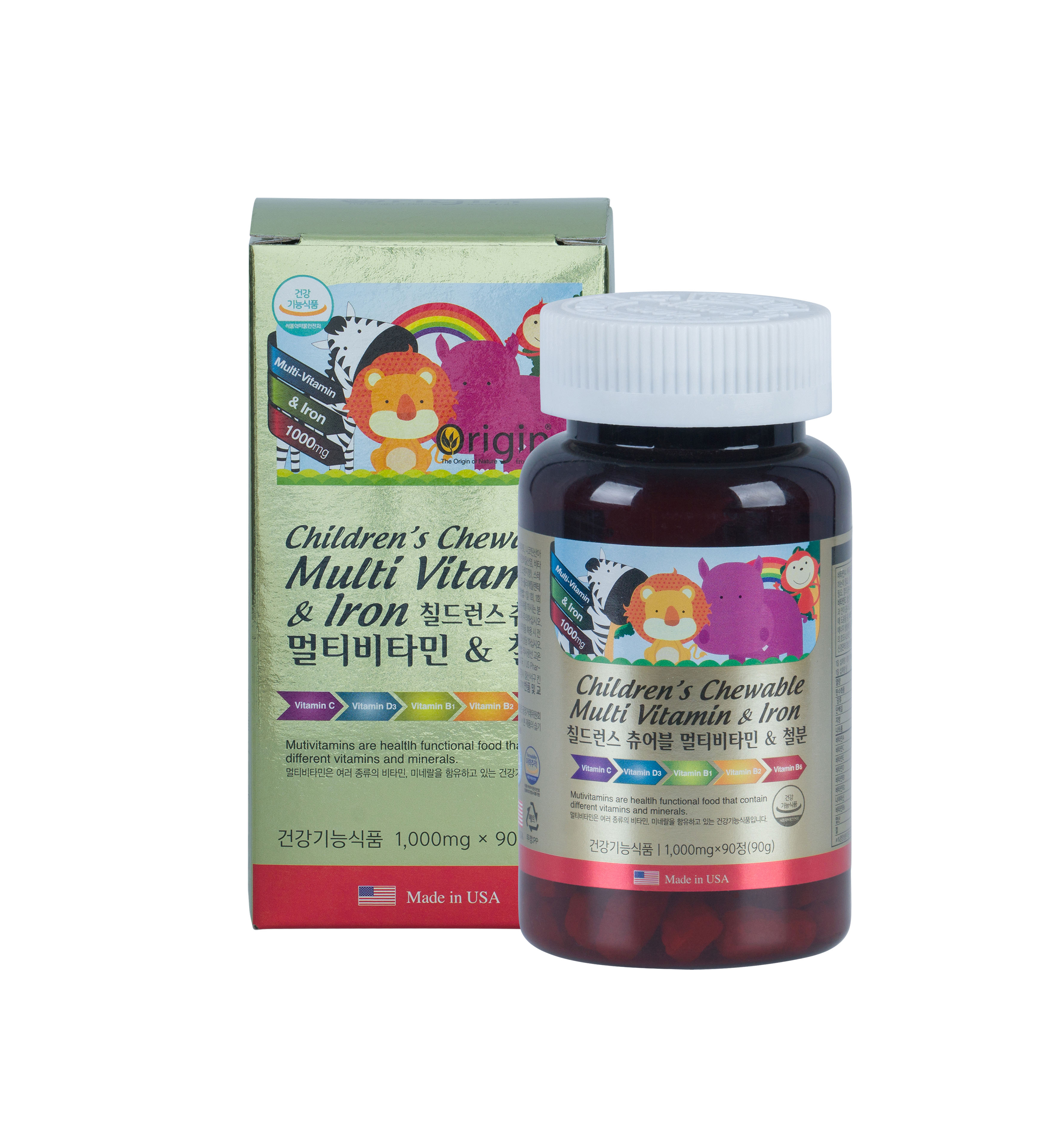 오리진 <b>칠드런스</b> 츄어블 <b>멀티비타민</b> 앤 철분 1000mg x 90정, 1개