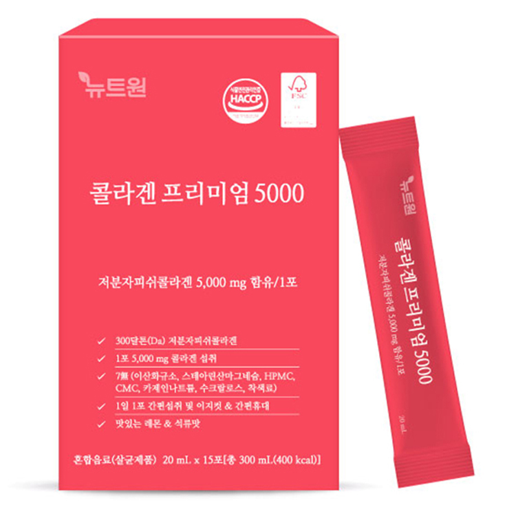 뉴트원 <b>콜라겐</b> 프리미엄 5000 20ml x 15포, 4개