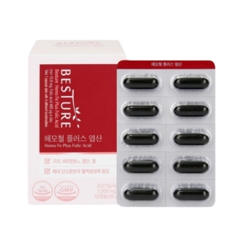 BESTURE 헤모철 플러스 <b>엽산</b> 1000mg x 60정, 2개