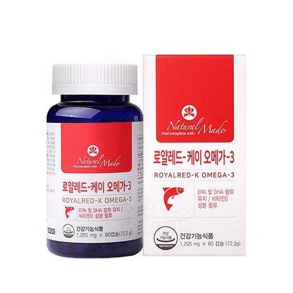 <b>네츄럴메이드</b> 로얄레드-K <b>오메가3</b> 1205mg x 60 캡슐, 1개