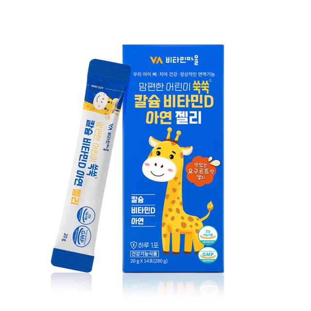 비타민마을 맘편한 어린이 쑥쑥 <b>칼슘</b> 비타민D 아연 젤리 20g x 14포, 3개