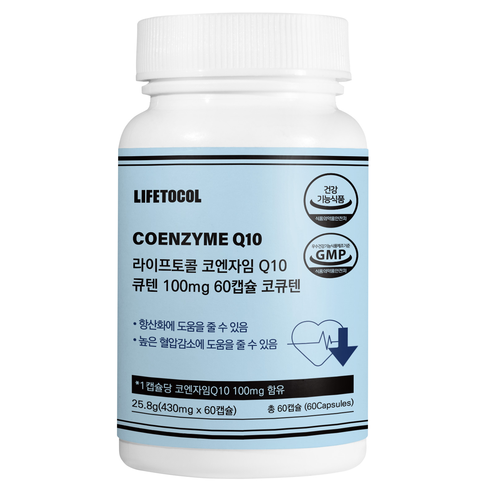 라이프토콜 코엔자임 Q10 큐텐 코큐텐 430mg x 60캡슐, 1개