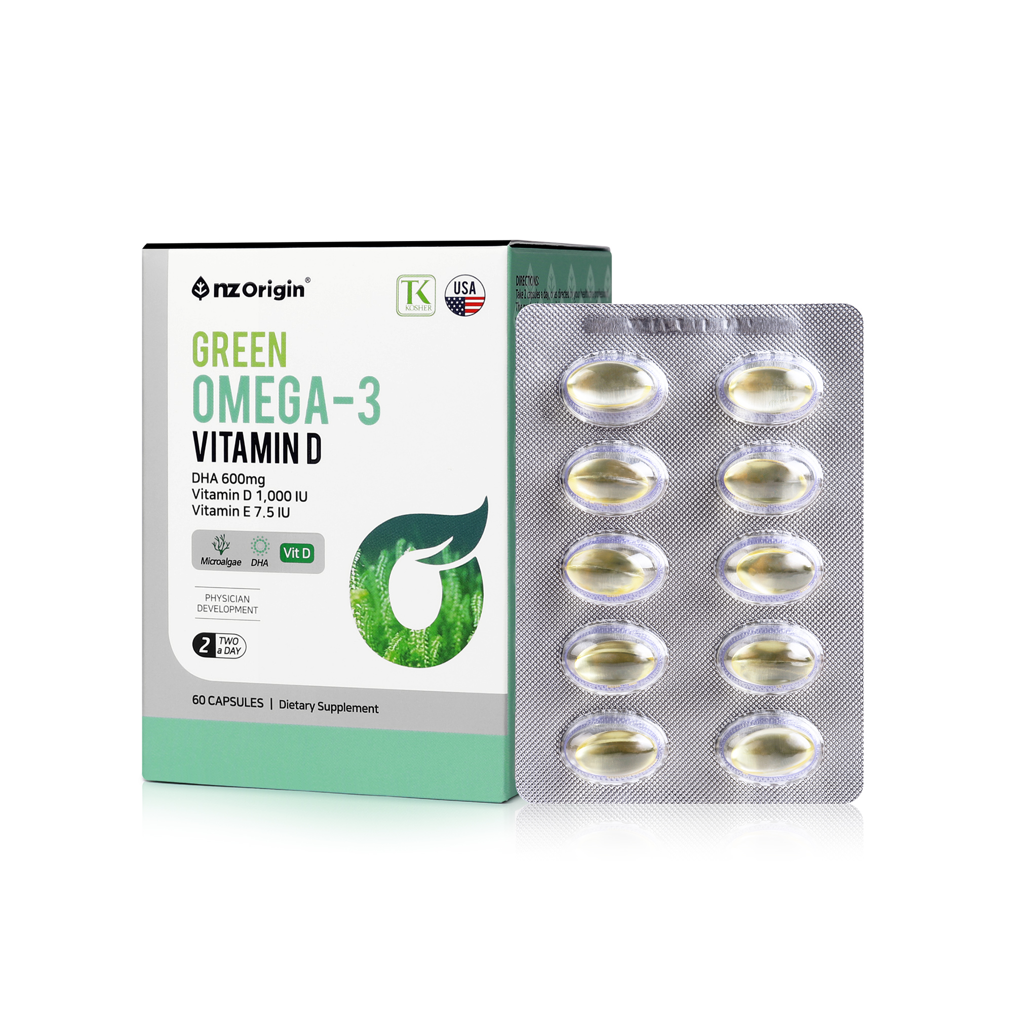 엔젯오리진 <b>그린 오메가3</b> 비타민D 600mg x 60캡슐, 1개