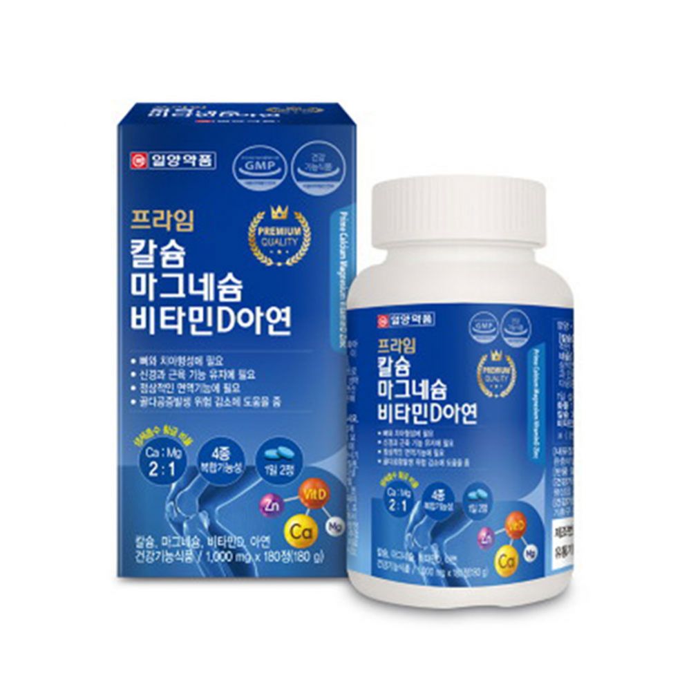 <b>일양약품</b> 프라임 <b>칼슘</b> 마그네슘 비타민D 아연 1000mg x 180정, 4개
