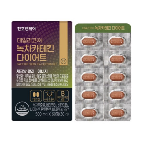 천호엔케어 데일리코어 <b>녹차카테킨 다이어트</b> 500mg x 60정, 3개