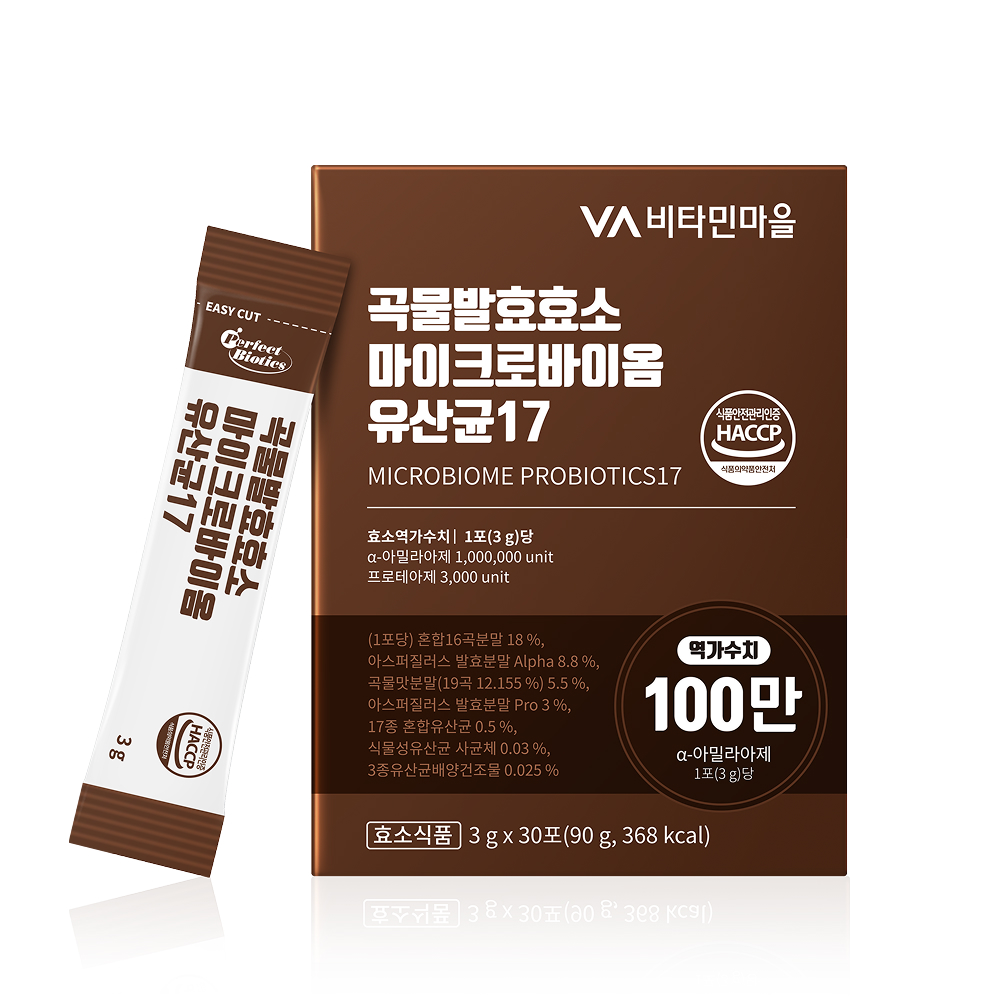 비타민마을 곡물발효효소 마이크로바이옴 유산균 17 3g x 30포, 6개