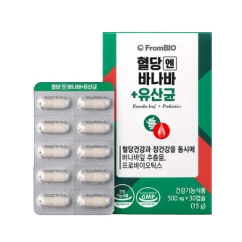 프롬바이오 <b>혈당엔</b> 바나바+유산균 500mg x 30캡슐, 1개