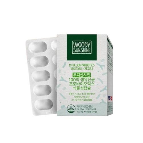 <b>우디선샤인</b> 100억 생유산균 프로바이오틱스 식물성 캡슐 500mg x 60캡슐, 1개