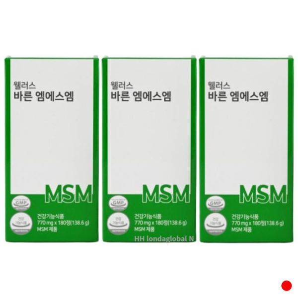 [기타] 웰러스 바른 <b>엠에스엠</b> MSM 식이유황 관절 뼈 180정 X3